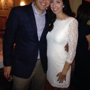 Adrianna Papell white lace 3/4 sleeve dress